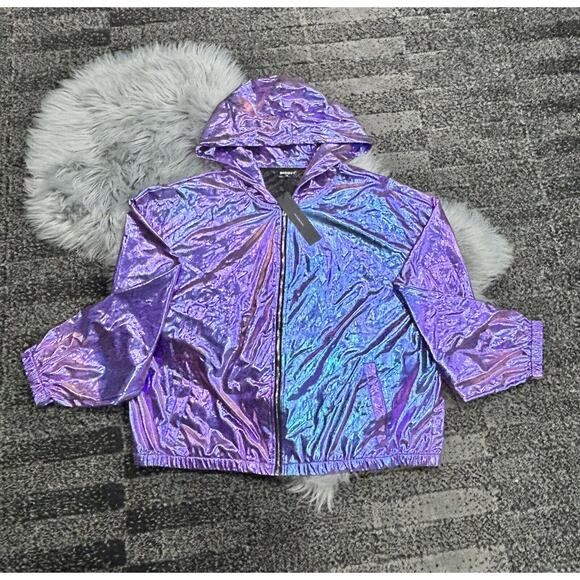 Allegra K Holographic Hooded Jacket For Women Size XL - Picture 6 of 6